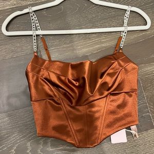 Never worn with tags! Burnt Orange and embellished Oh Polly crop top